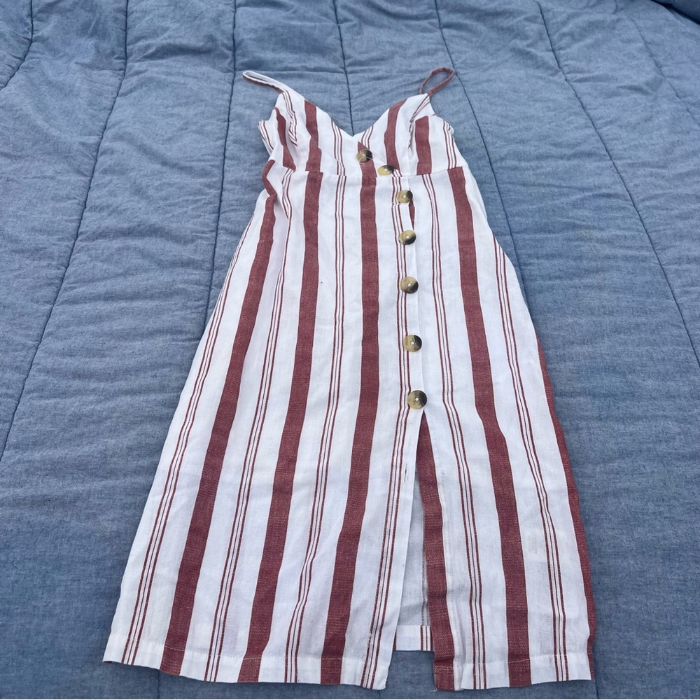 Moon Orchid Cotton/Flax Burnt Sienna/White Striped Button Front SunDress Size XS